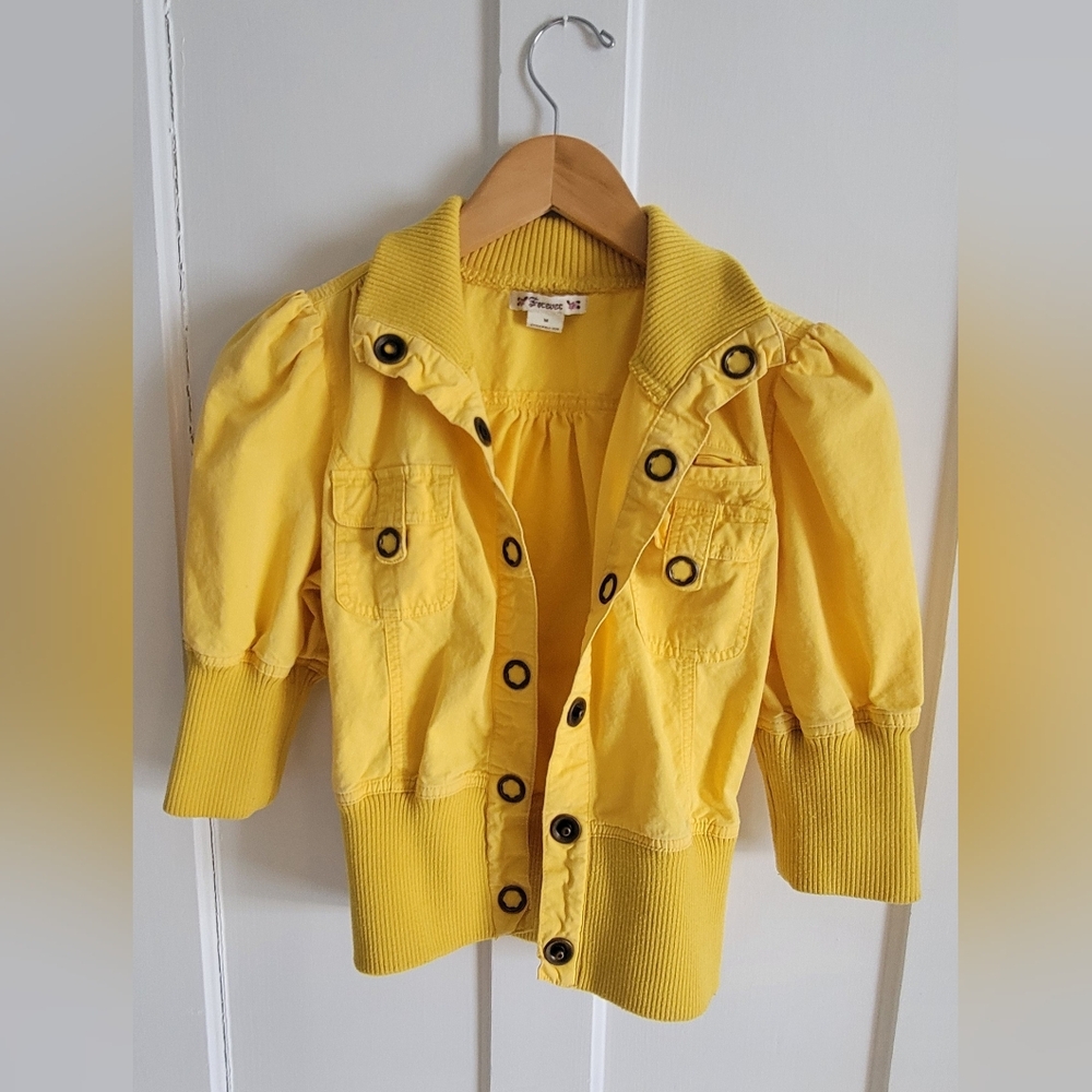 Y2K Women's Cropped Yellow Bomber Jacket - Size M